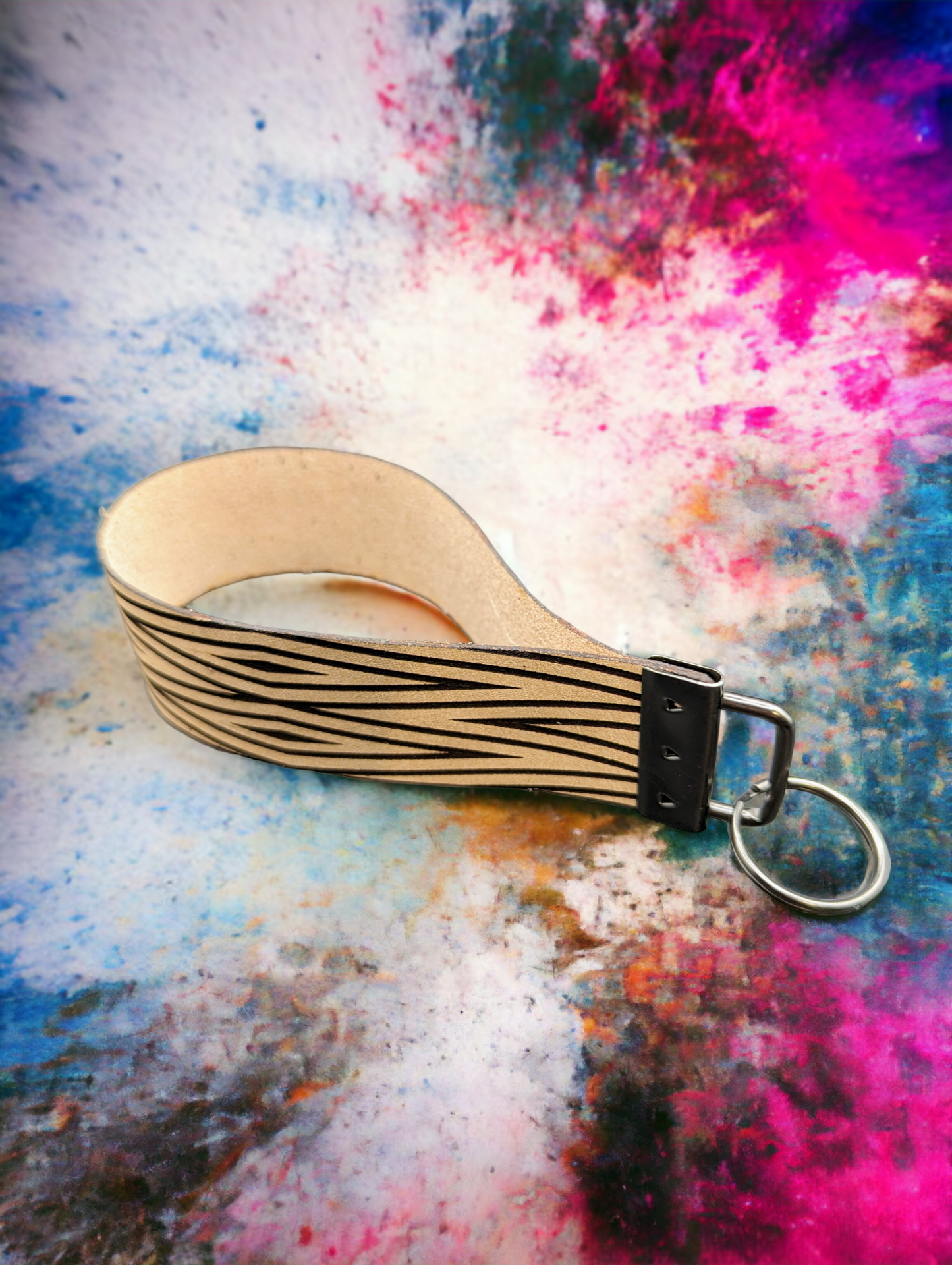 Geometric Leather Wrist Lanyard/Keychain