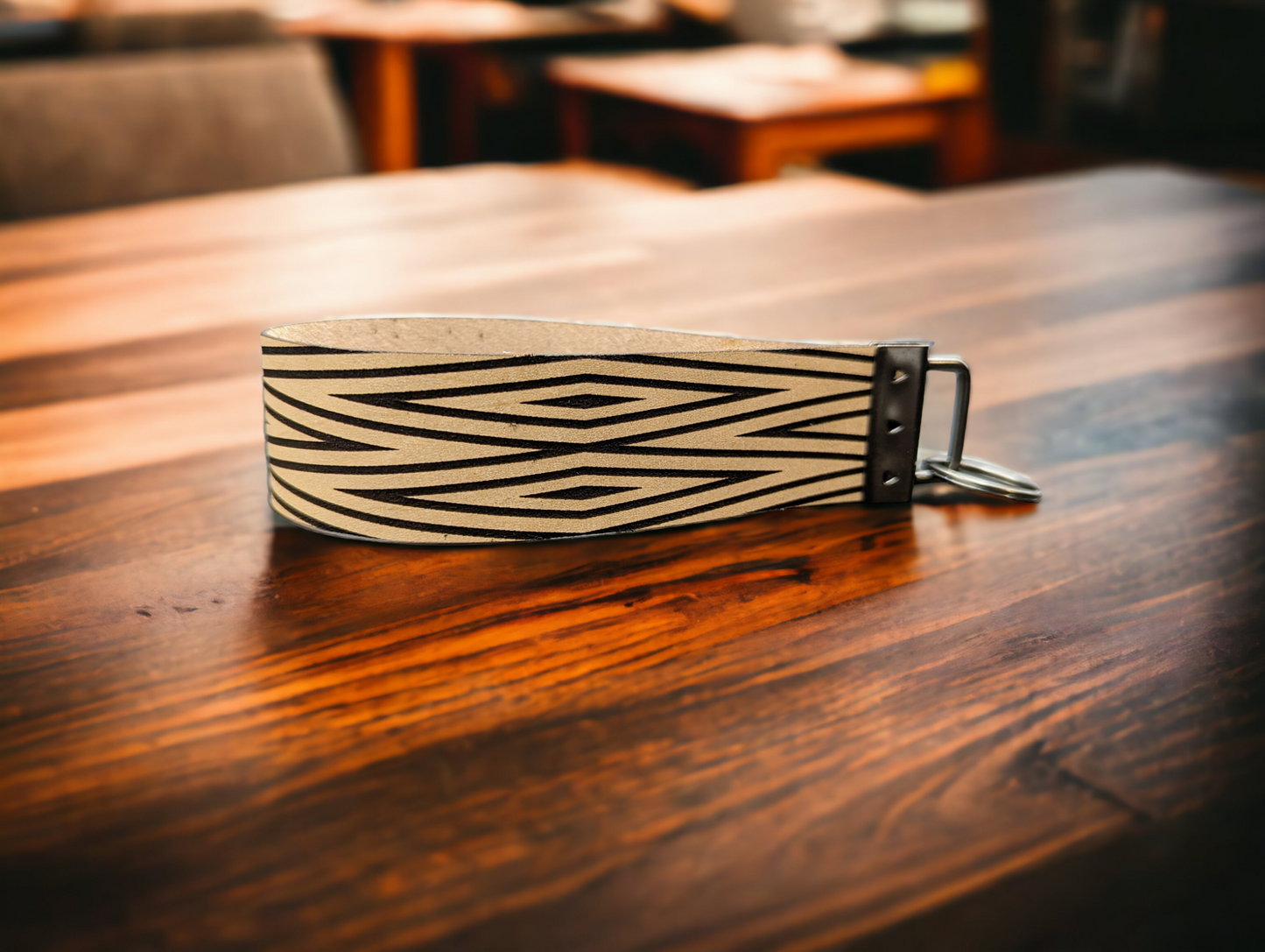 Geometric Leather Wrist Lanyard/Keychain
