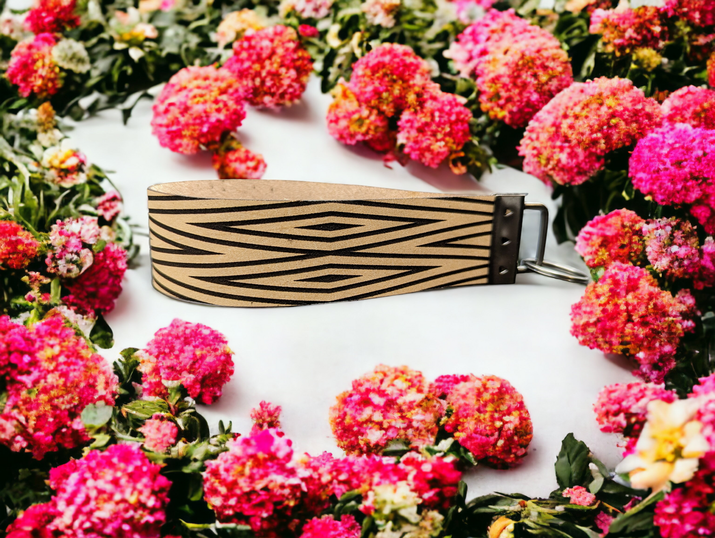 Geometric Leather Wrist Lanyard/Keychain